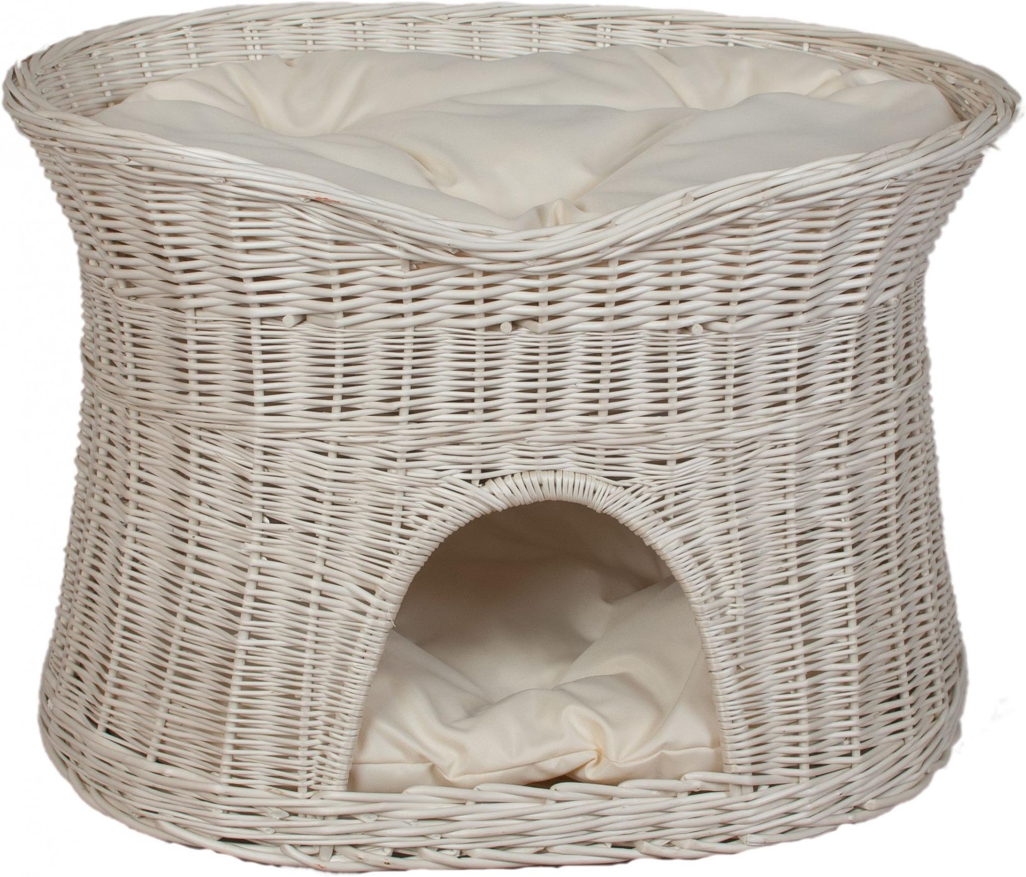 Pemicont Floranica - 2 Sizes (L o XL) Wicker Cat Tower Two Tier Bed Basket House + cushions, organic willow product, made in the EU, Cushion color:light cushions, Size:XL (70x50x50 cm)