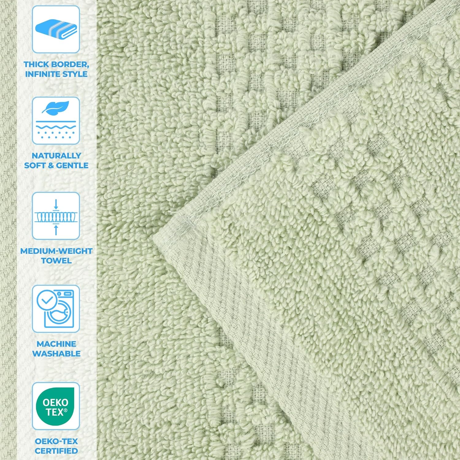 Superior Playa Zero Twist Cotton Medium Weight Small Towels, for Kitchen, Bathroom, Shower, Spa, Plush, Quick Dry, Ultra-Soft Essentials, Waffle Textured, Face Towels Washcloths, Set of 12, Green