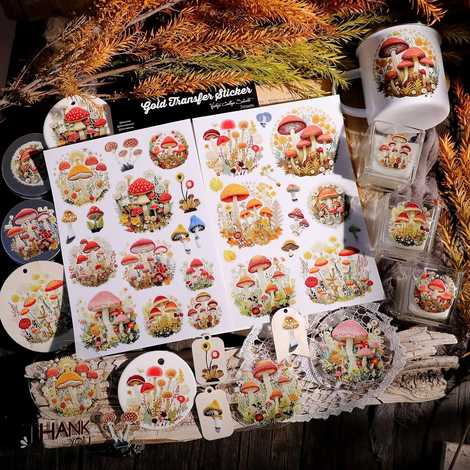 Vintage Rub On Transfers Stickers for Crafts Holiday Theme Vibrant Crystal Glossy Surface Decal DIY Use for Glass Wood Rocks (8 Packs)