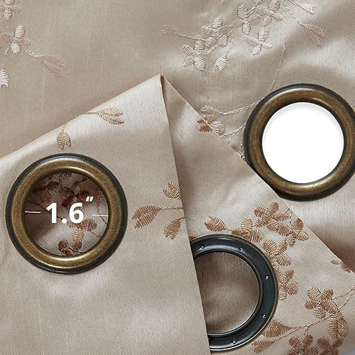 Miniatura 6 de Cortinas para dormitorios con ojales en la parte superior, bordado floral, de seda sintética juego de dos unidades.