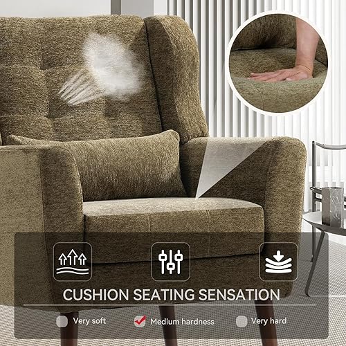 Miniatura 5 de Silla decorativa moderna, sillón tapizado con almohada, sofá individual de tela con asiento de salón y patas de madera, silla decorativa para sala