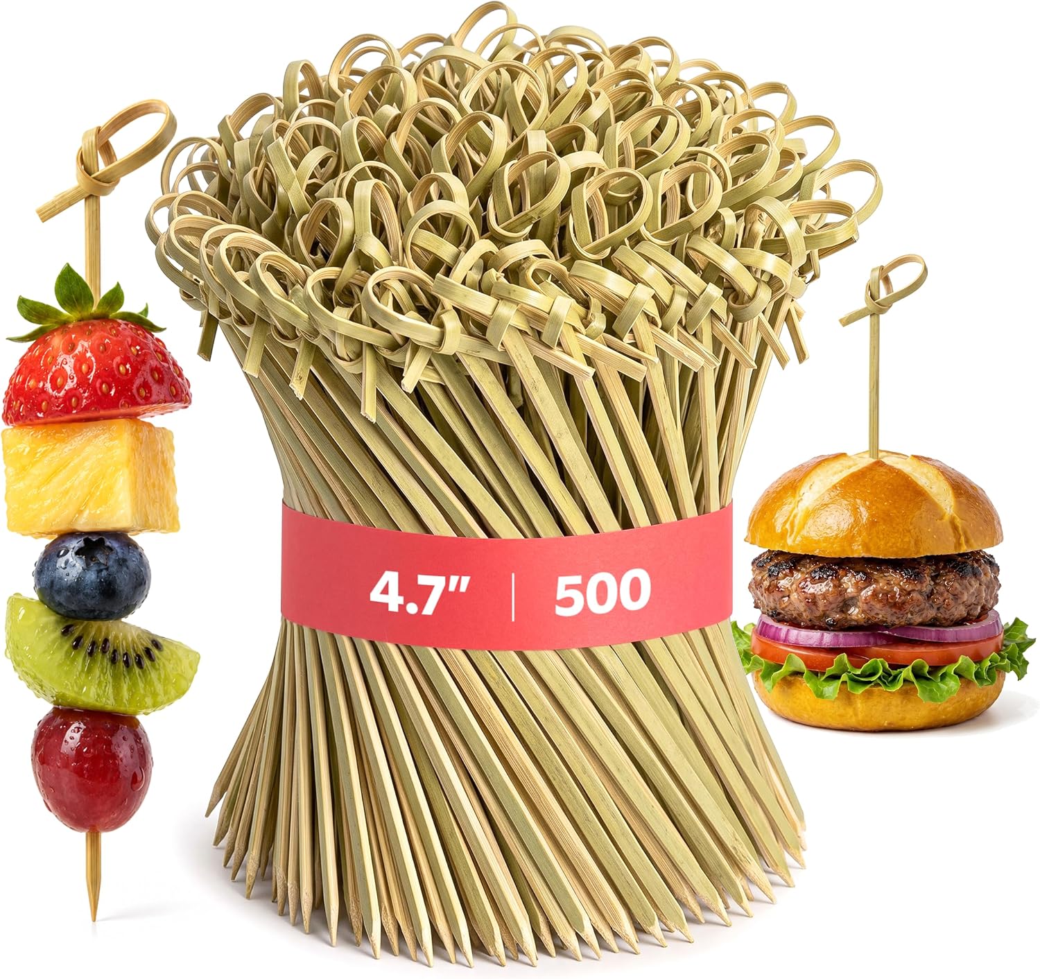 GUSTO 4.75 Inch Bamboo Cocktail Picks [500 Count] Fancy Knot Top Toothpicks for Appetizers, Sandwiches, Drinks & Garnishes (Formerly Comfy Package)