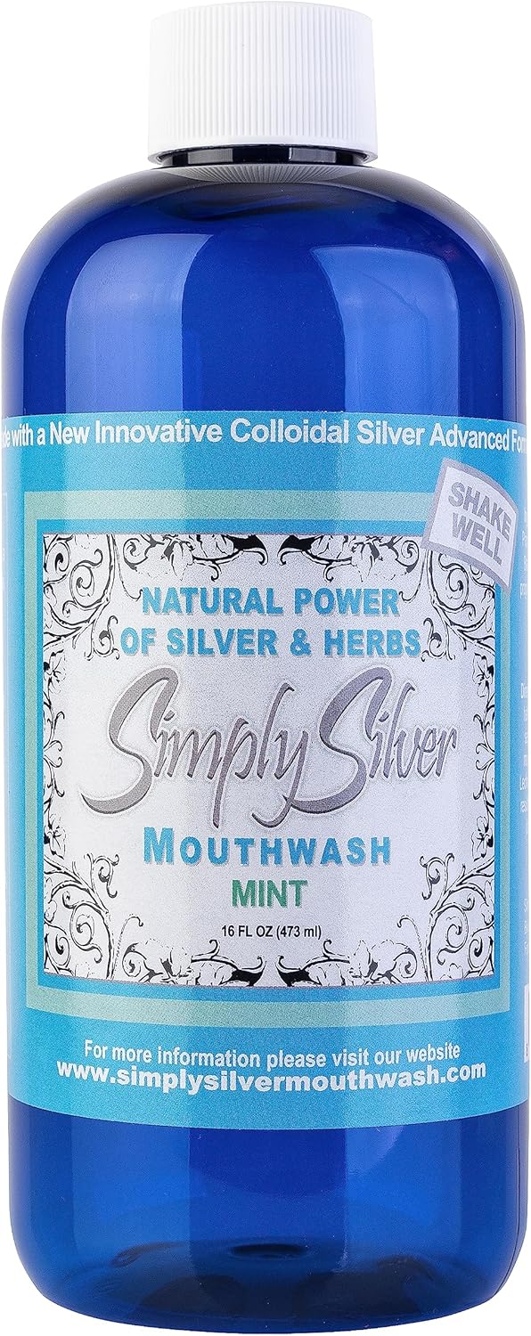 Simply Silver Mouthwash - All Natural Colloidal Silver Mouthwash Alcohol, BPA, Cetylpyridinium Chloride, and Fluoride Free, 16 Fl Oz (Mint)