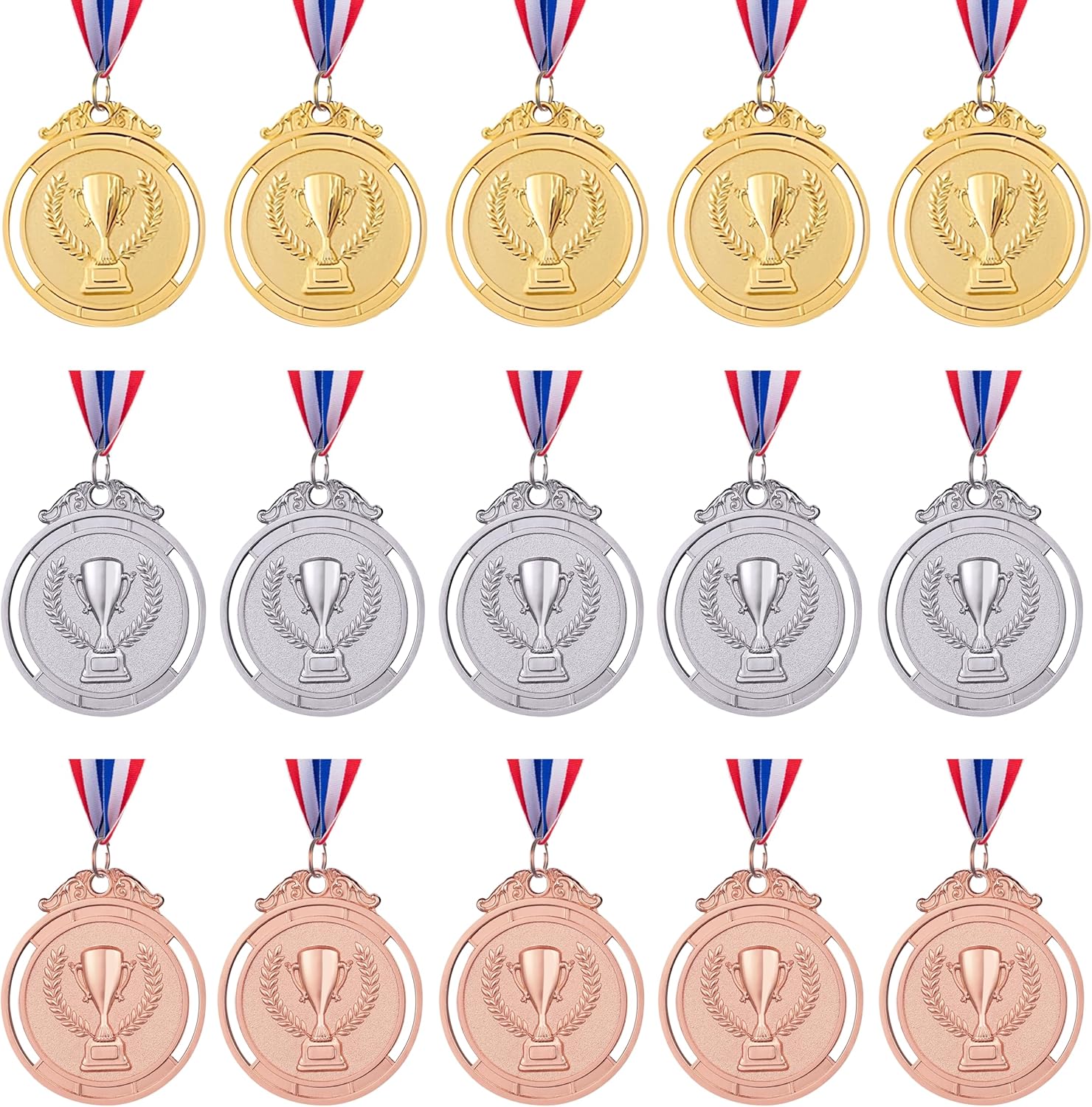 15 Pieces Metal Gold Silver Bronze Award Medals, Winner