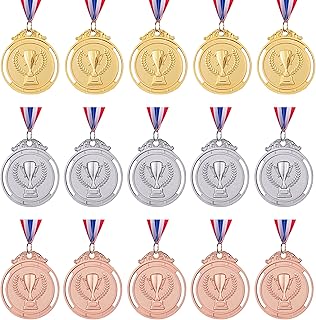 15 Pieces Metal Gold Silver Bronze Award Medals, Winner Metal Medals for Competitions,Olympic Style Medals for Kids, 2 Inch