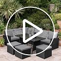 Image of DEVOKO 6 Pcs Outdoor Conversation Set Patio Furniture Set All Weather Wicker Sectional Couch 7 Seater Sofa Dining Table Garden, Poolside, Balcony, Backyard (Black And Grey Color)