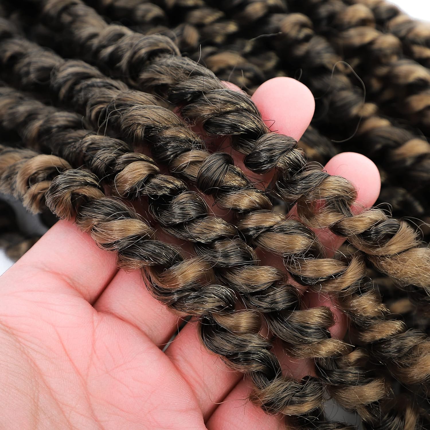 Passion Twist Hair 30 inch PreTwisted Ombre Brown T27 Long Passion Twist Crochet Hair Pre Looped Water Wave Crochet Curly End Braiding Hair Extensions for Black Women (30inch Pack of 6, 1B27)