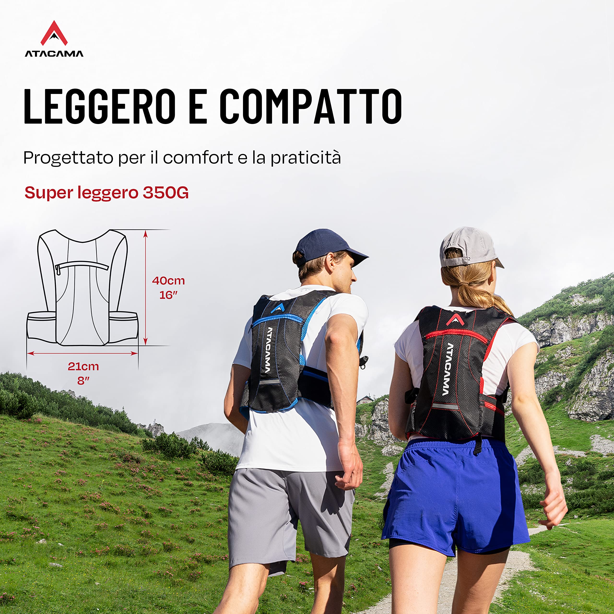 ATACAMA Zaino Idratazione Zaino per Corsa Zaino da Bici Borsa con Serbatoio d'Acqua Zaino con Sacca Idrica da 2 Litri Inclusa Zainetto con Drinking Bladder per Mountain Bike Zaino Trail Running