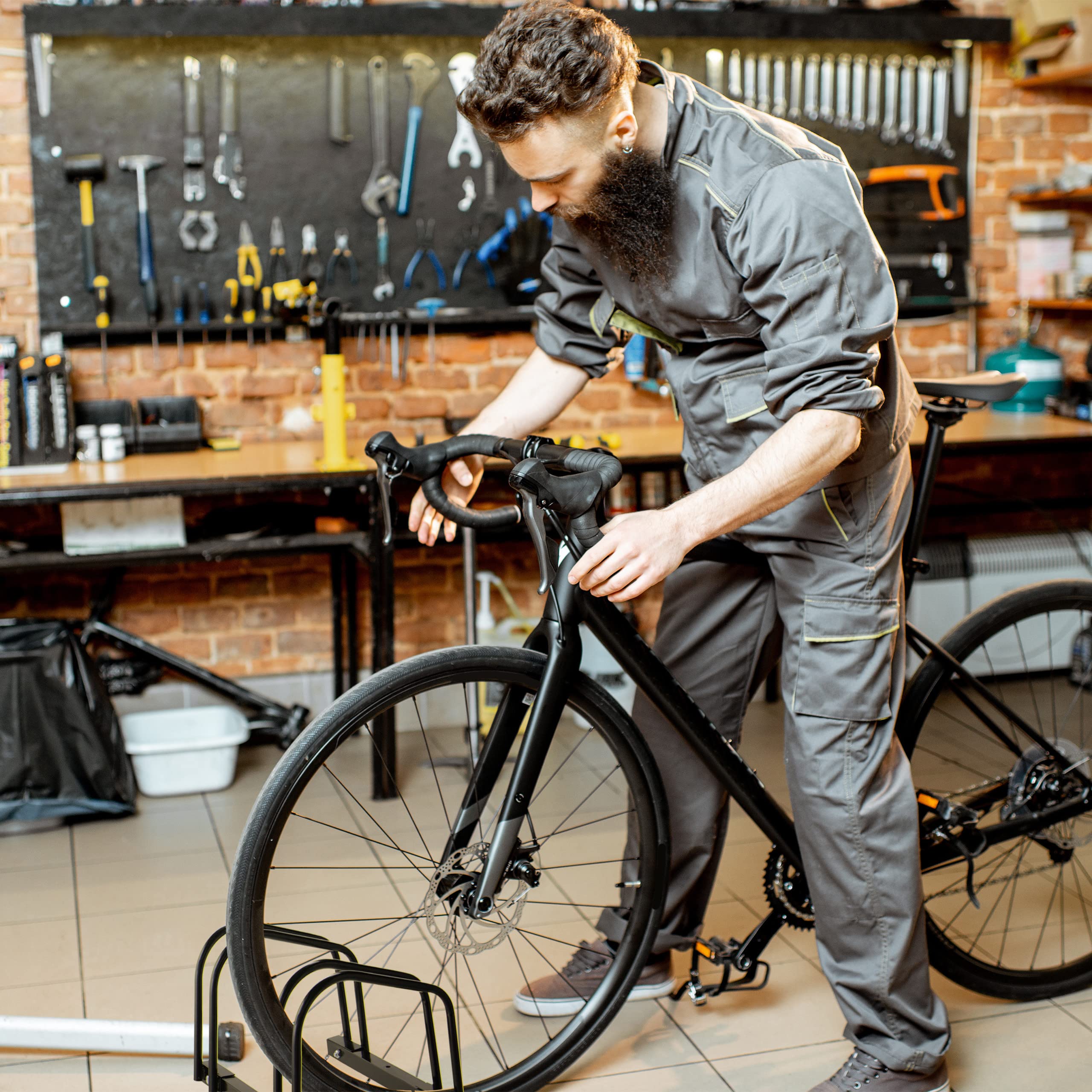 Relaxdays Portabici da Terra Supporto per 2 Biciclette E-Bike Ruote Fino 60 mm 27x67,5x33 cm Nero