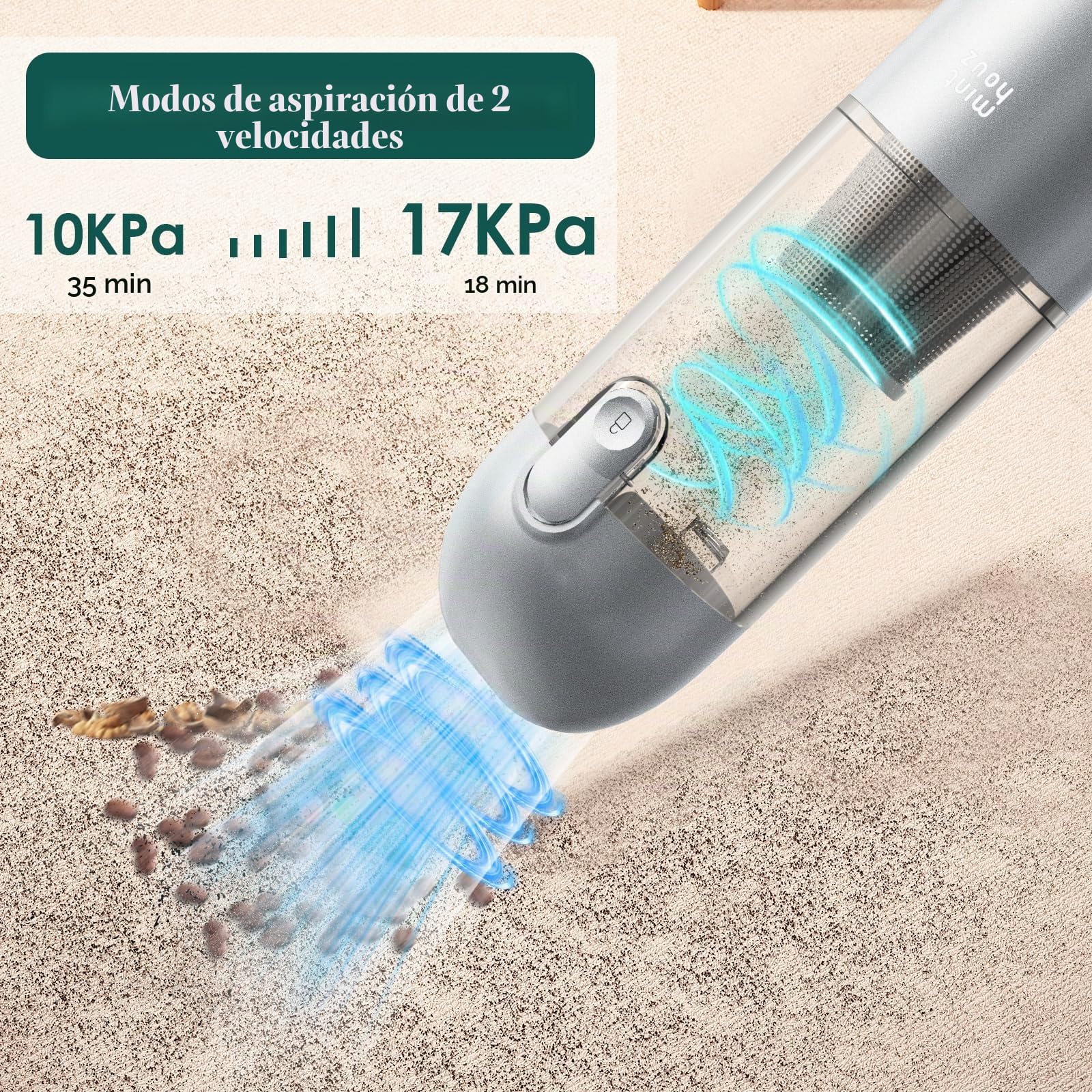Minthouz Aspiradora de Mano 17000Pa/120W Aspirador de Coche Portátil Aspiradoras de Mano sin Cable 3 en 1, para el Hogar, el Coche y Las Mascotas