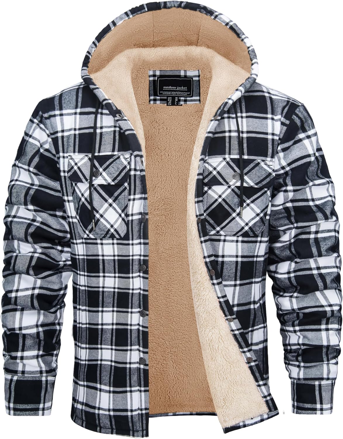 MAGCOMSEN Men's Flannel Jacket Fleece Lined Button Up Plaid Shirts Heavyweight Warm Winter Jackets with Hood