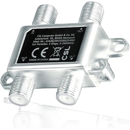 CSL - Répartiteur d'antennes Satellite TV Sat UHF VHF entièrement blindé 3 Voies - 2400 MHz fréquence - Distributeur 3 Way - Séparateur pour l'équipement Satellite TV DVB-S2 BK FM Radio