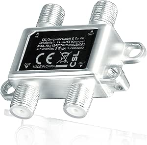 CSL - Répartiteur d'antennes Satellite TV Sat UHF VHF entièrement blindé 3 Voies - 2400 MHz fréquence - Distributeur 3 Way - Séparateur pour l'équipement Satellite TV DVB-S2 BK FM Radio
