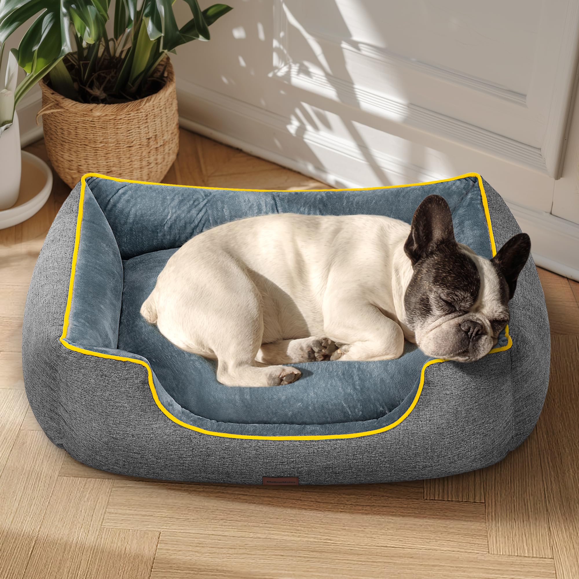 MellowMates Orthopedic Medium Sized Dog Bed with Removable Washable Cover, Waterproof & Non-Slip Base, Cat Couch Sofa, Comfortable Pet Bed with Cooling/Warming, Dual-Layer Interior Padding, 28", Grey