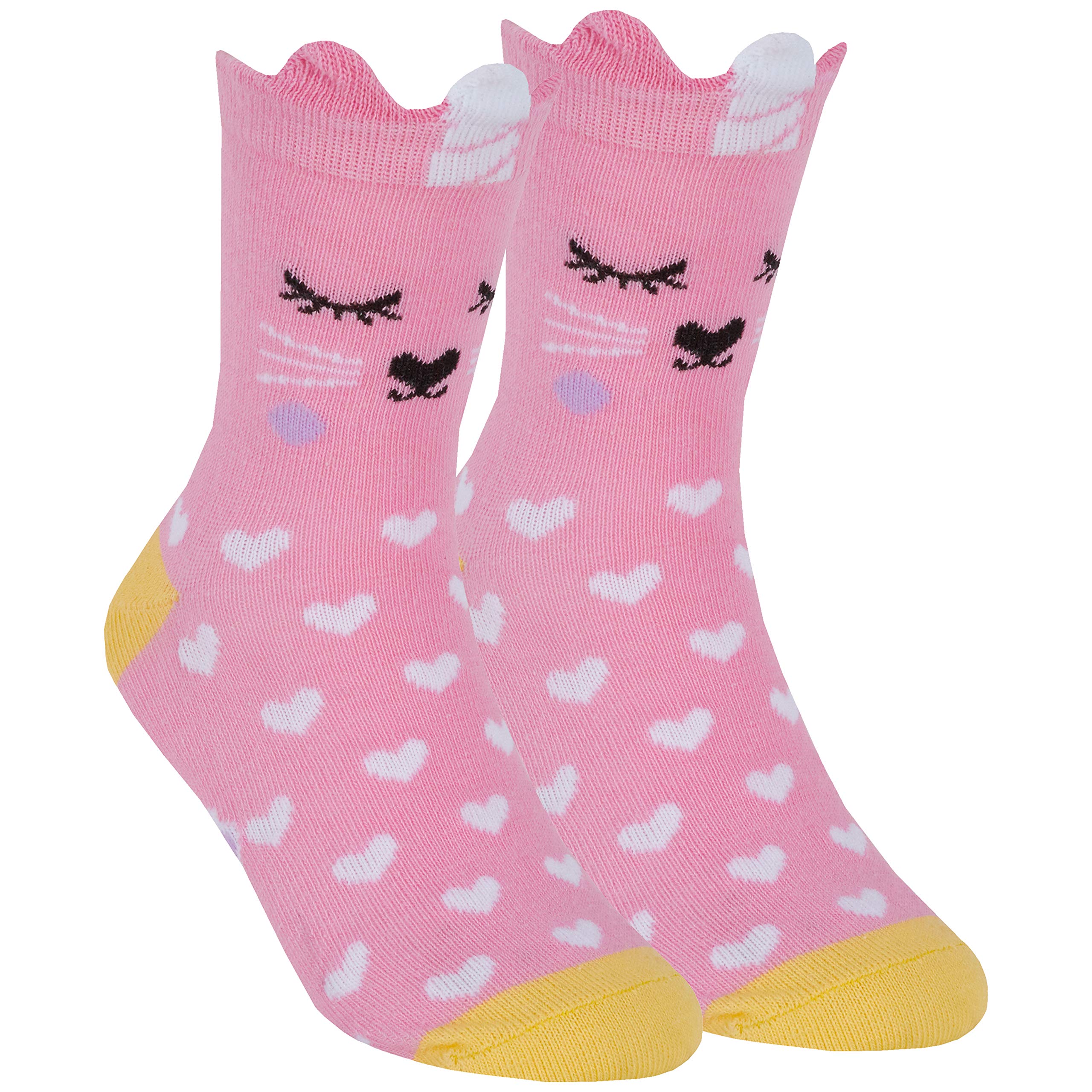Metzuyan Girls Cat Pink Animals Cute Funny Dog Cat Unicorn Odd Cool Socks Novelty Cotton Rich 9-12