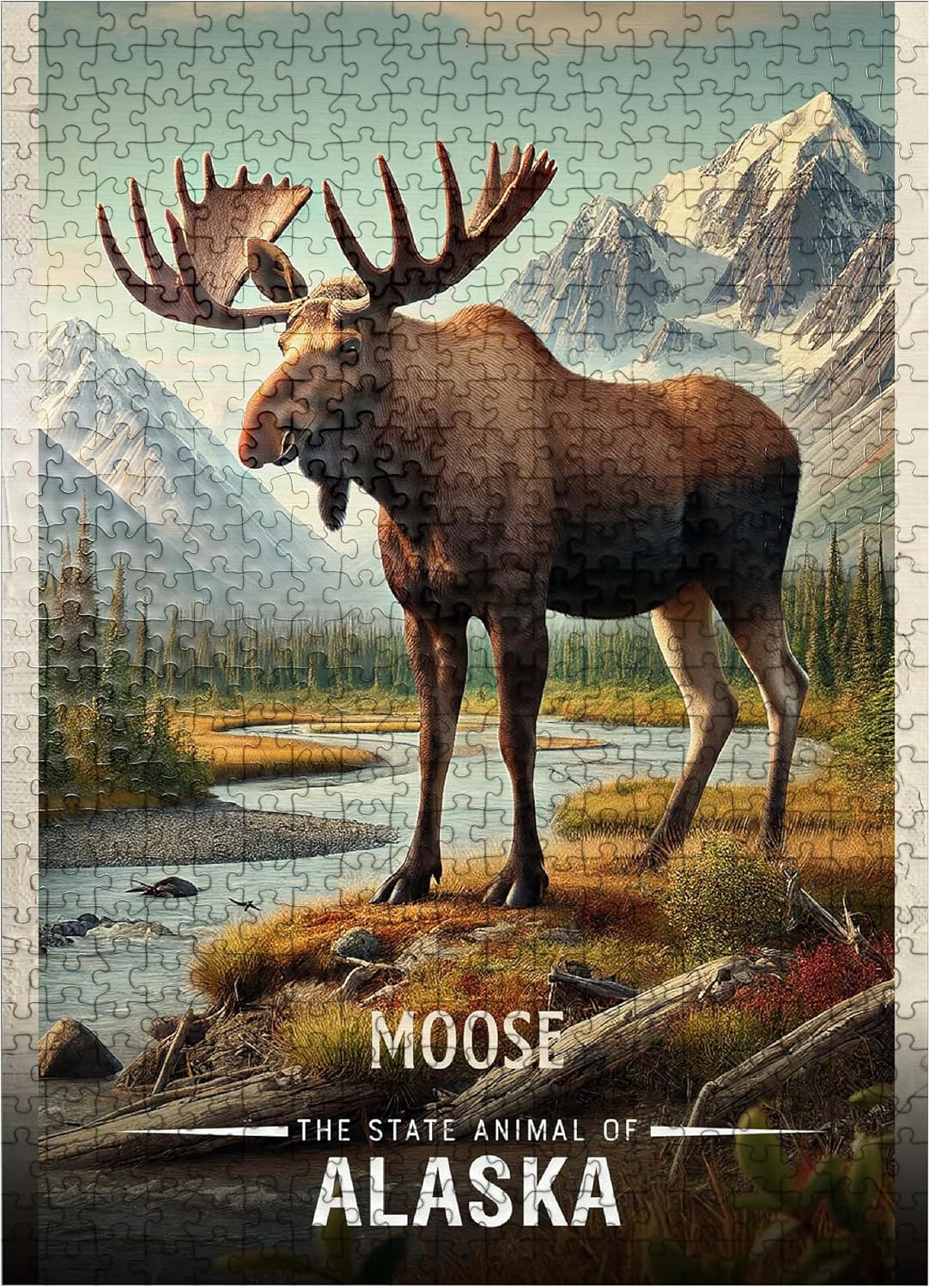 MyPuzzle Alaska, Moose: State Animals Series - Premium 500 Piece Jigsaw Puzzle for Adults