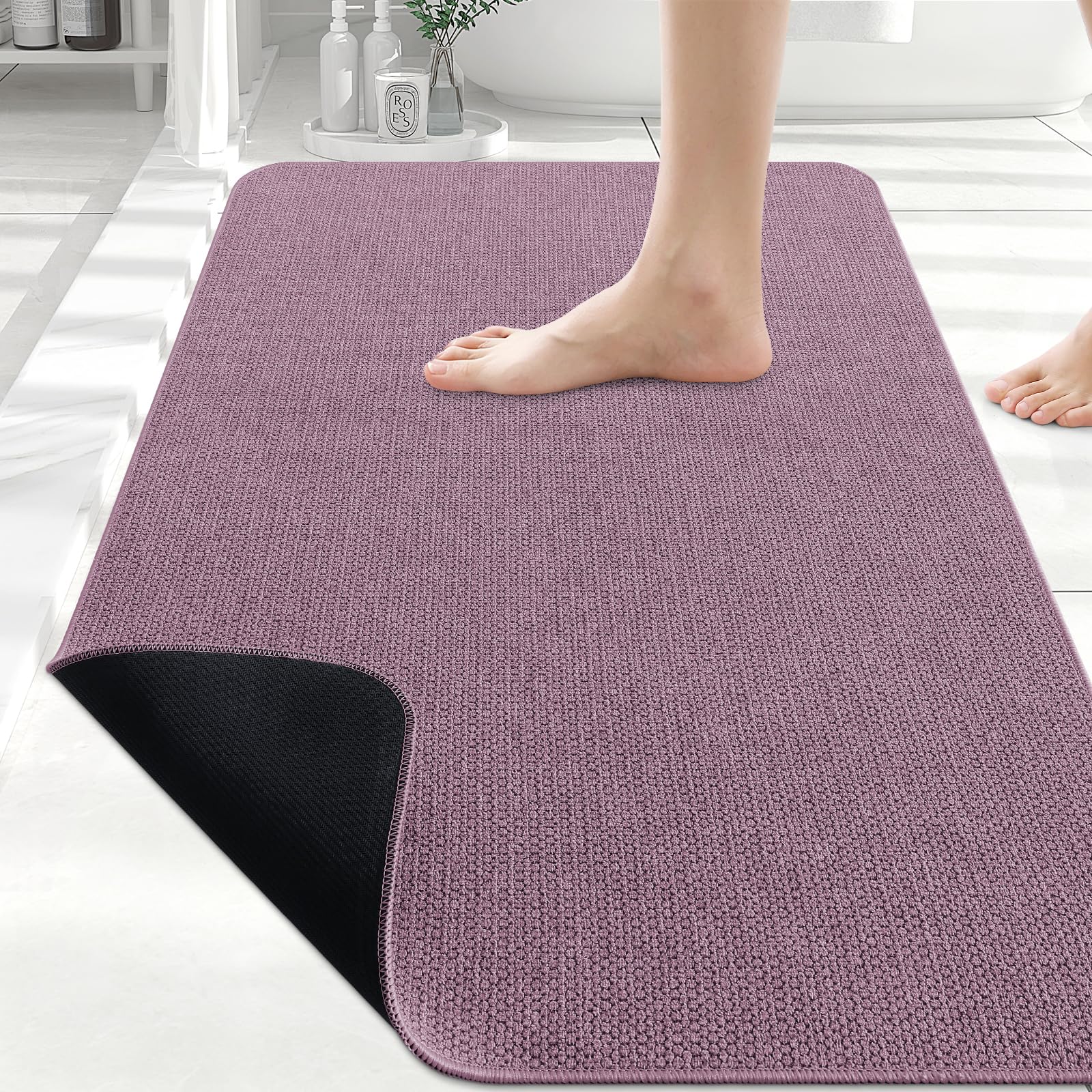 Smiry Ultra Thin Bath Mat 30x20, Non Slip Rubber Washable Bathroom Rugs