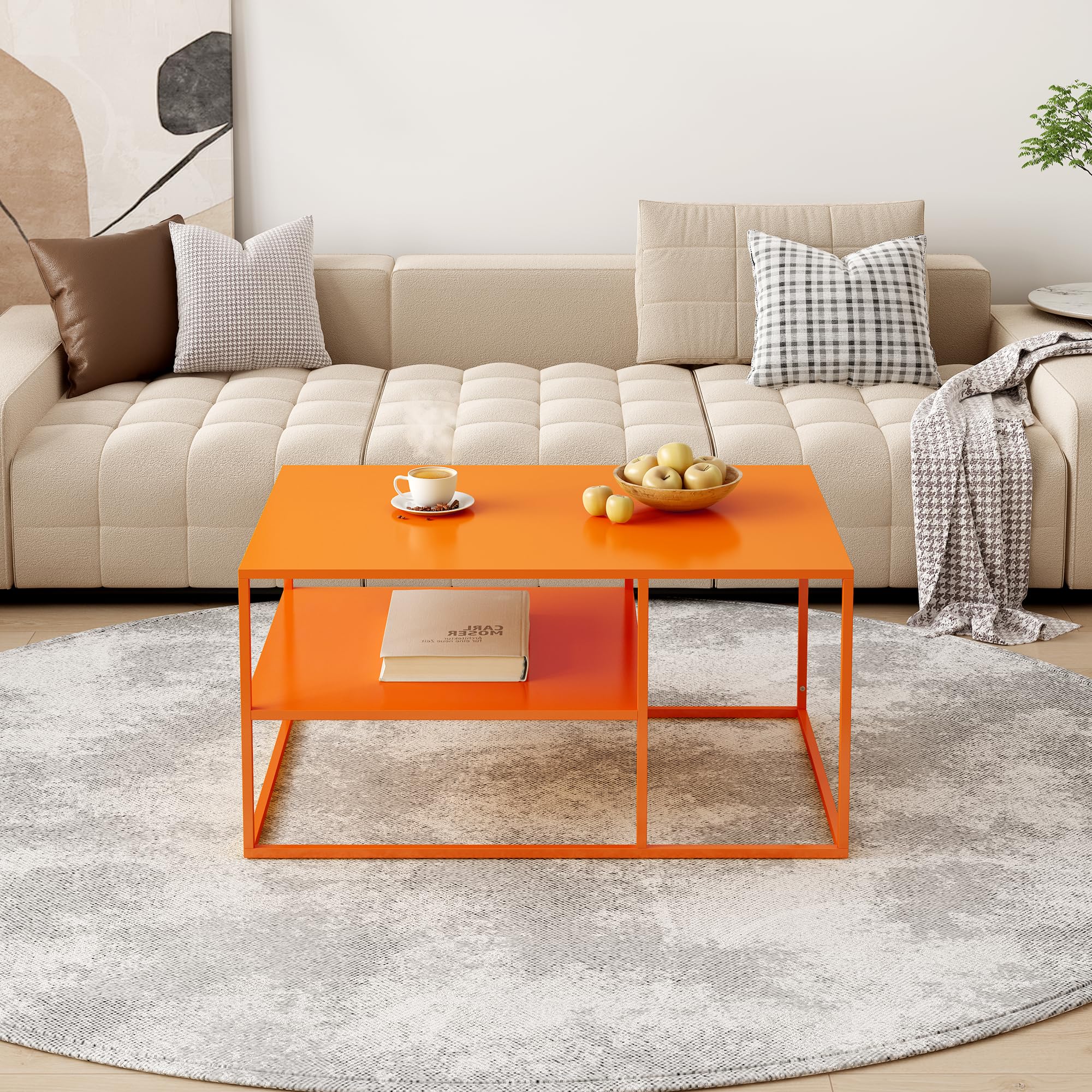 [en.casa] Stolik kawowy Solund stolik pomocniczy metalowy pomarańczowy stół do salonu z miejscem do przechowywania 90 x 60 x 45 cm prostokątny stolik do sofy stolik kawowy