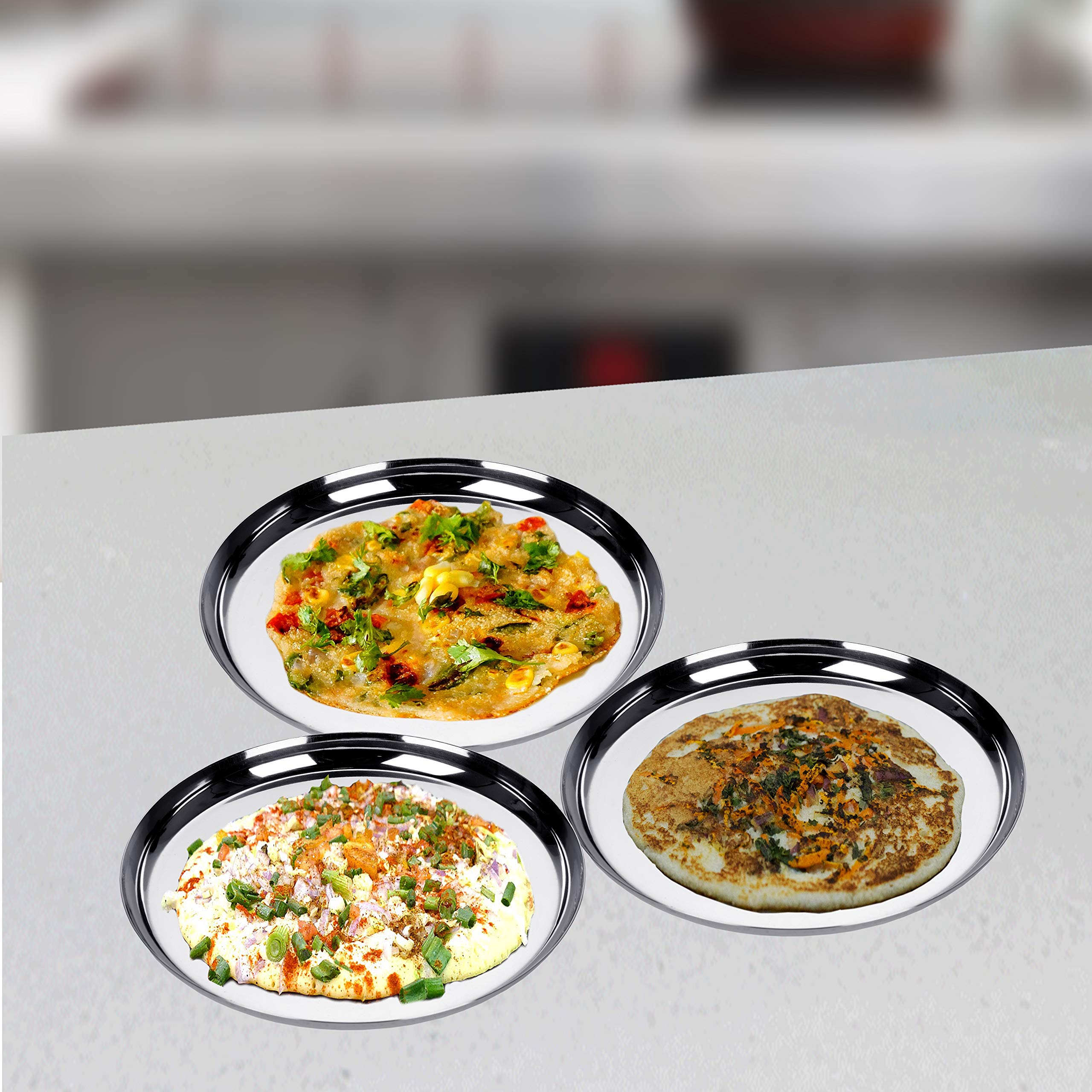 Sumeet Stainless Steel Apple Shape Heavy Gauge Snack Plates with Mirror Finish -22.8Cm Dia - Set of 3 Pcs - Image 2 thumbnail
