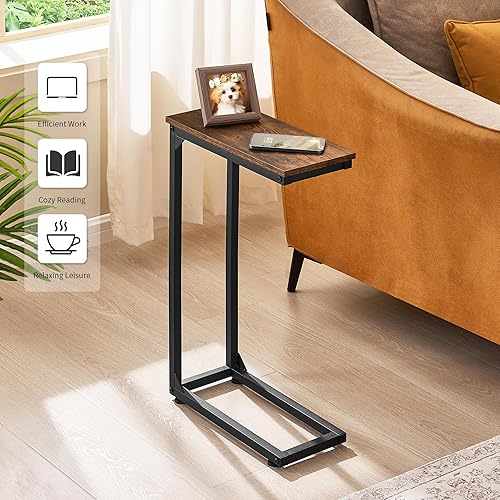 Miniatura 5 de Mesa auxiliar en forma de C, mesa de sofá que se desliza por debajo, mesa auxiliar pequeña para sofá, sofá y cama, bandeja de TV para espacios