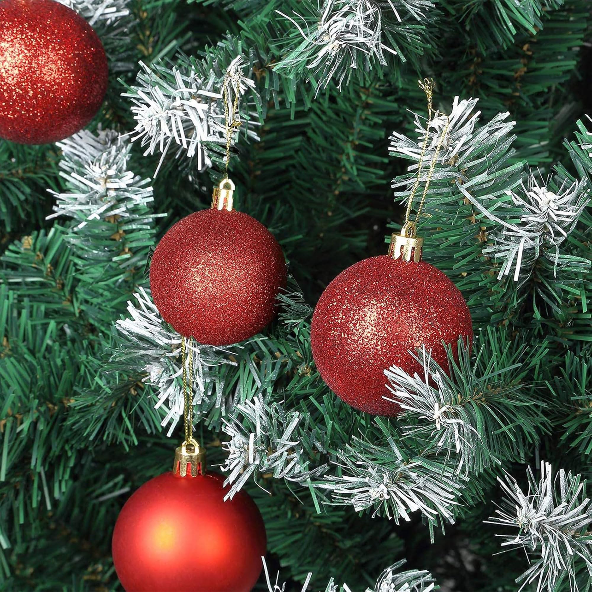Well Home Lot de 100 Boules de Noël Rouges en Tube de différentes Finitions et Tailles