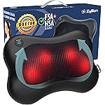 Zyllion Shiatsu Back and Neck Massager with Heat - Cordless Rechargeable 3D Electric Kneading Deep Tissue Massage Pillow for Muscle Pain Relief, Black, ZMA-13RB