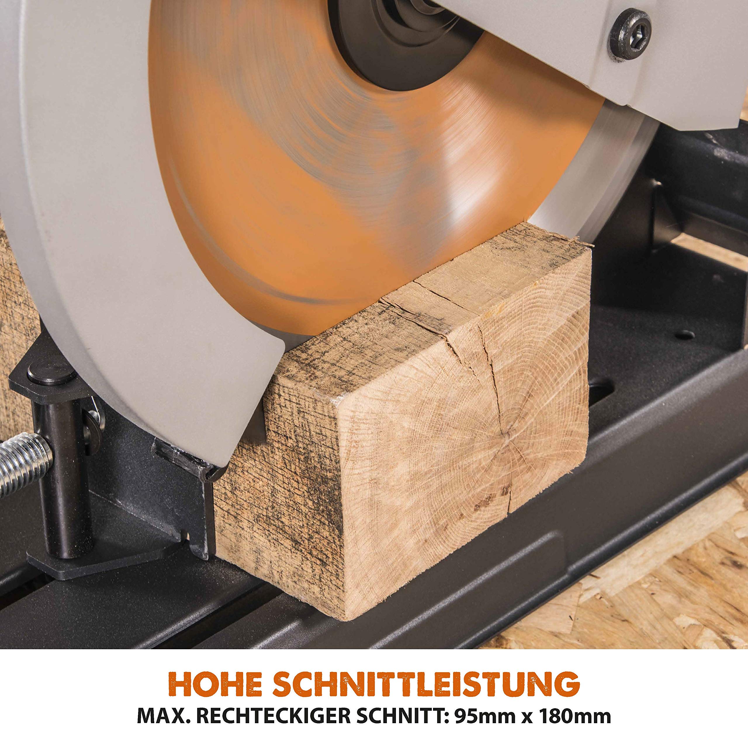 Evolution R355CPS Cut-off Saw Compound Mitre Saw 2200 W | Includes Ø 355 mm HM Saw Blade Multi-Material Cutting Wood, Aluminium, Steel, Plastic | Cutting Capacity of 120 x 120 mm | 0-45˚ Mitre Angle