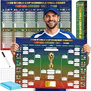 HiFulerr World Cup Bracket Poster 2026 (2 Pieces) – 16.5×23 inch Soccer Tournament Wall Chart with Dry Erase Marker & Cloth, Knockout Schedule Poster, Fan Gift & Party Decorations