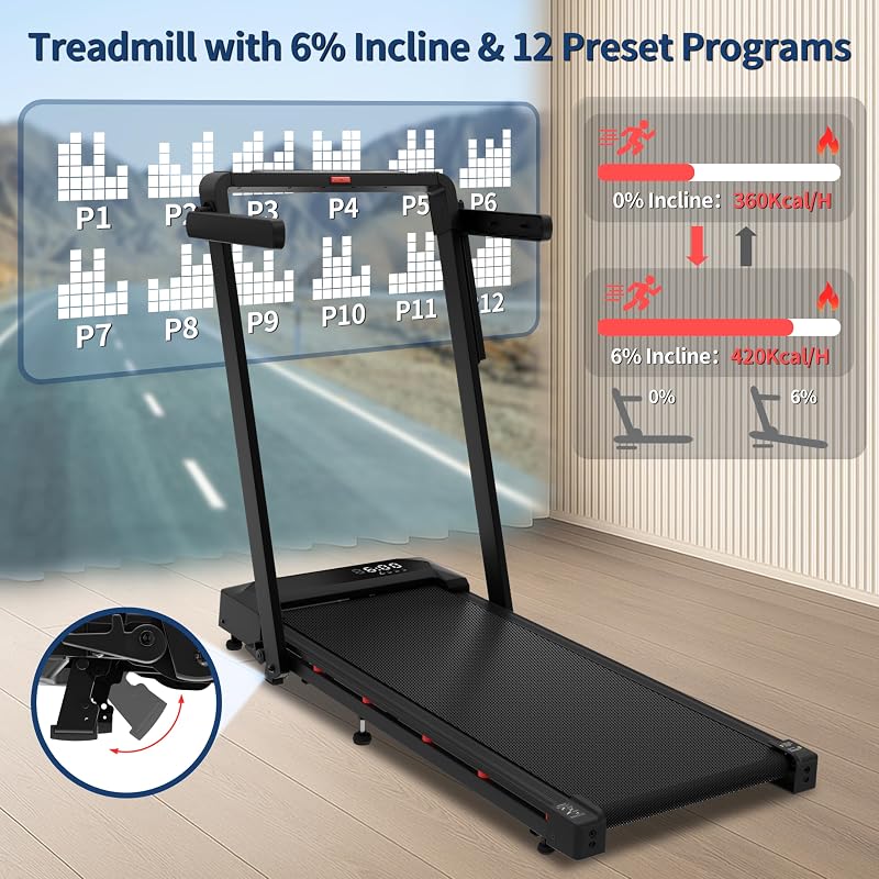 Foldable 4 in 1 Treadmill Walking Pad with Incline Remote Control Compact 3.0HP Under Desk Treadmill for Home Office Fitness 300 lbs Capacity with Handle Bar image 7