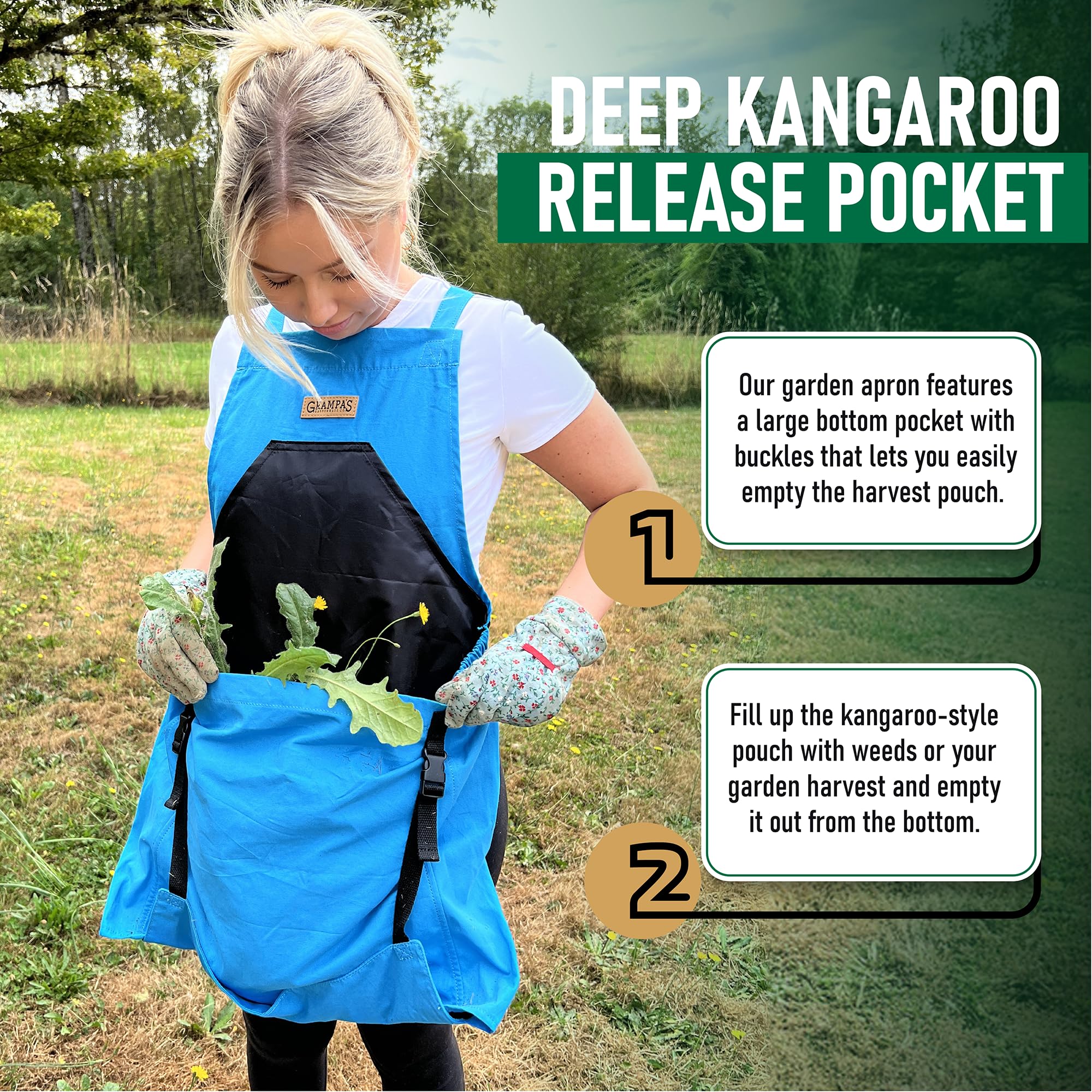 Grampa's Garden Apron - Cross Back Gardening Apron With Pockets For Women & Men | Harvest Apron with Large Kangaroo Pouch