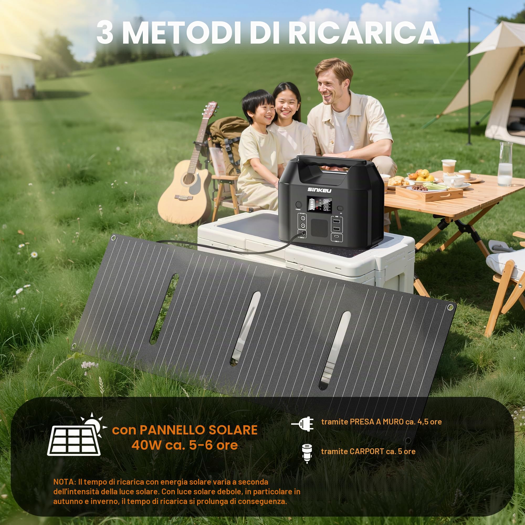 SinKeu Powerstation portatile da 96 Wh con pannello solare da 40 W, batteria LiFePO4 da 30.000 mAh, con presa CA da 230 V, 150 W, 12 V DC/USB, alimentazione di emergenza per campeggio, picnic