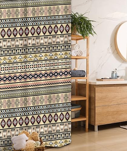 Ambesonne Cortina de ducha tribal, cultura sudamericana tradicional estampado tribal azteca en color suave retro, juego de decoración de baño de