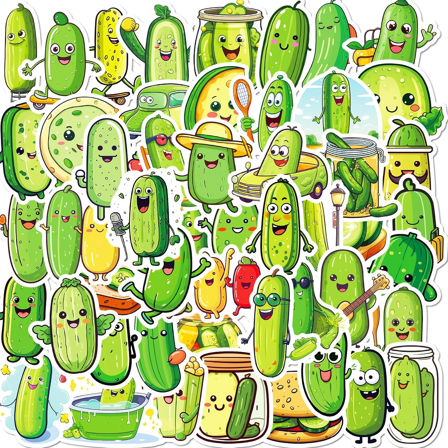 50Pcs Cute Pickle Stickers Pack, Cartoon Pickle Sticker