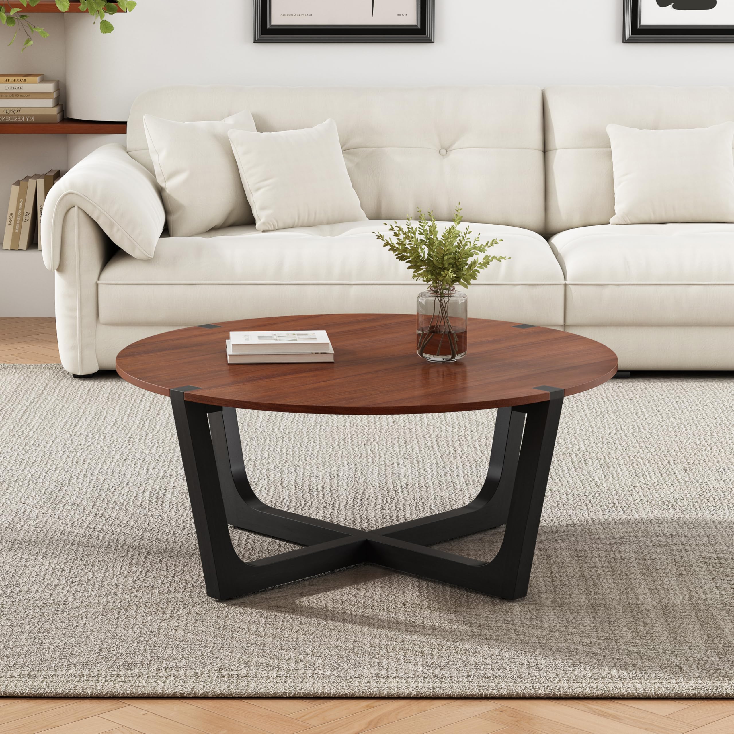 Photo 1 of ** selling for parts. one leg has major cracking damage.  missing hardware**Christopher Knight Home Lemas Acacia Wood Coffee Table, 44.2" W Round Modern Sofa Side Table with Wood Base, Modern Indoor Accent Table for Living Room Bedroom Home Office, Brown+