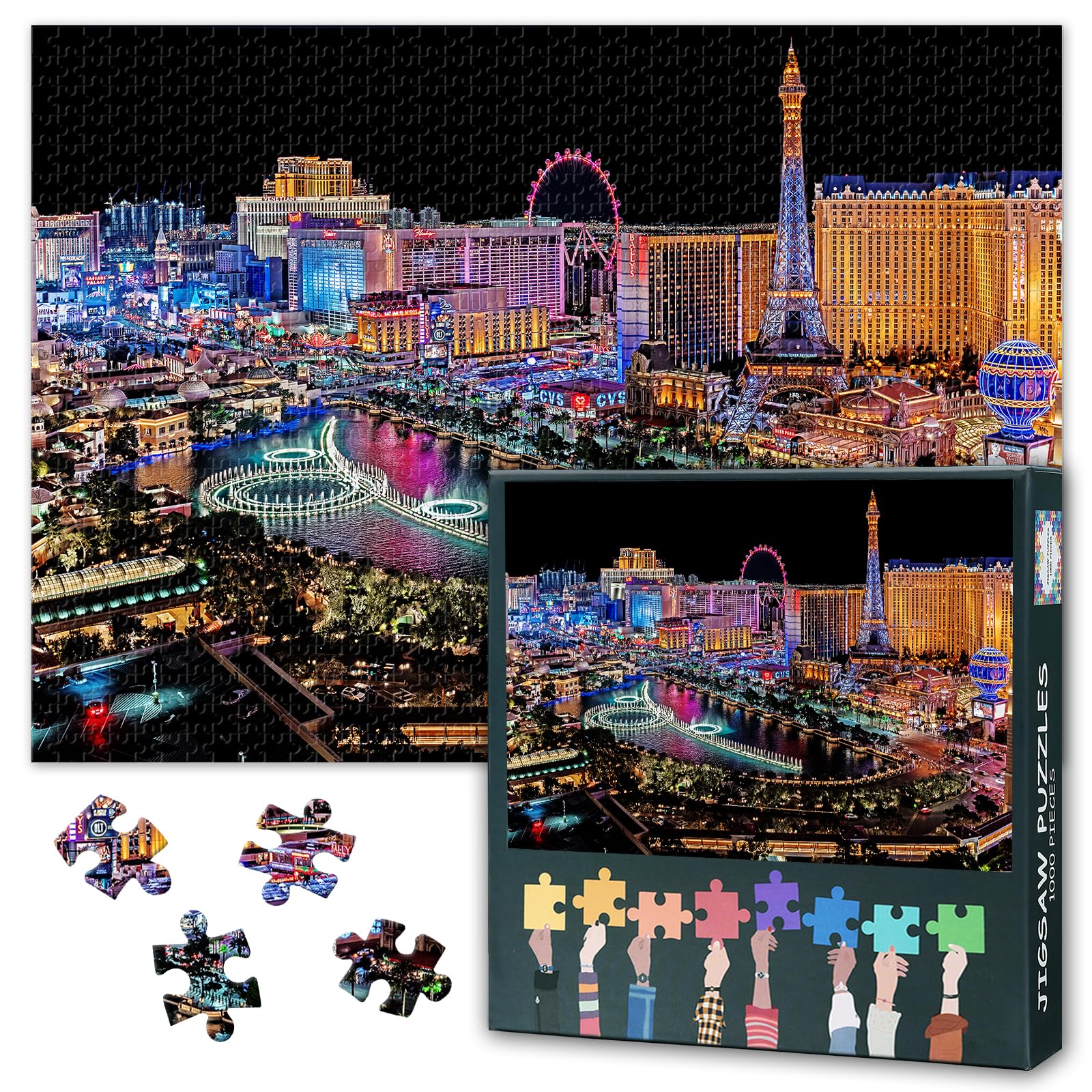 Puzzles for Adults 1000 Pieces, Las Vegas Jigsaw Puzzle for Adults, Las Vegas Strip Night Landscape Puzzle, USA Nevada Panoramic Puzzles for Home Wall Decor, No Dust (50.5x70.5cm)