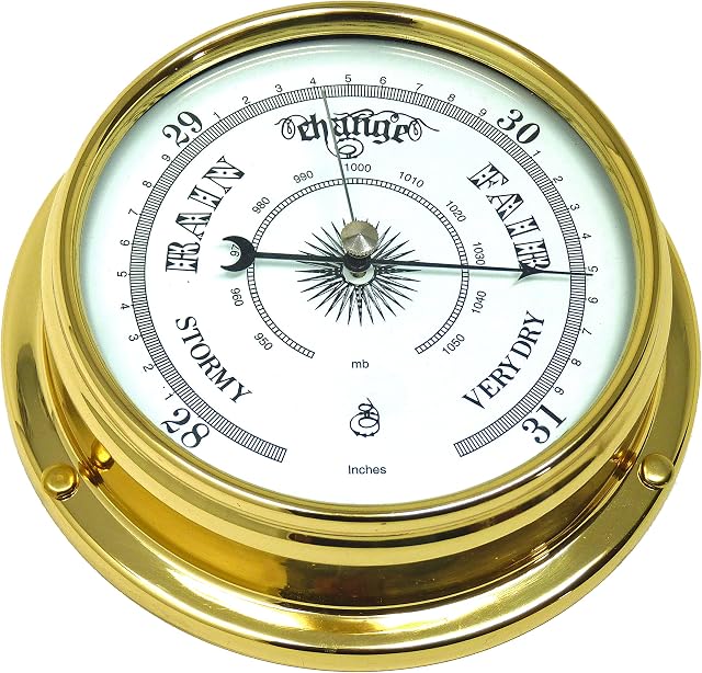 Tabic Traditional Brass Barometer, Heavy Lacquered Brass (1/2kg), Weather Instrument, Yacht Ship Sailing Clock, Gift, Handmade in England