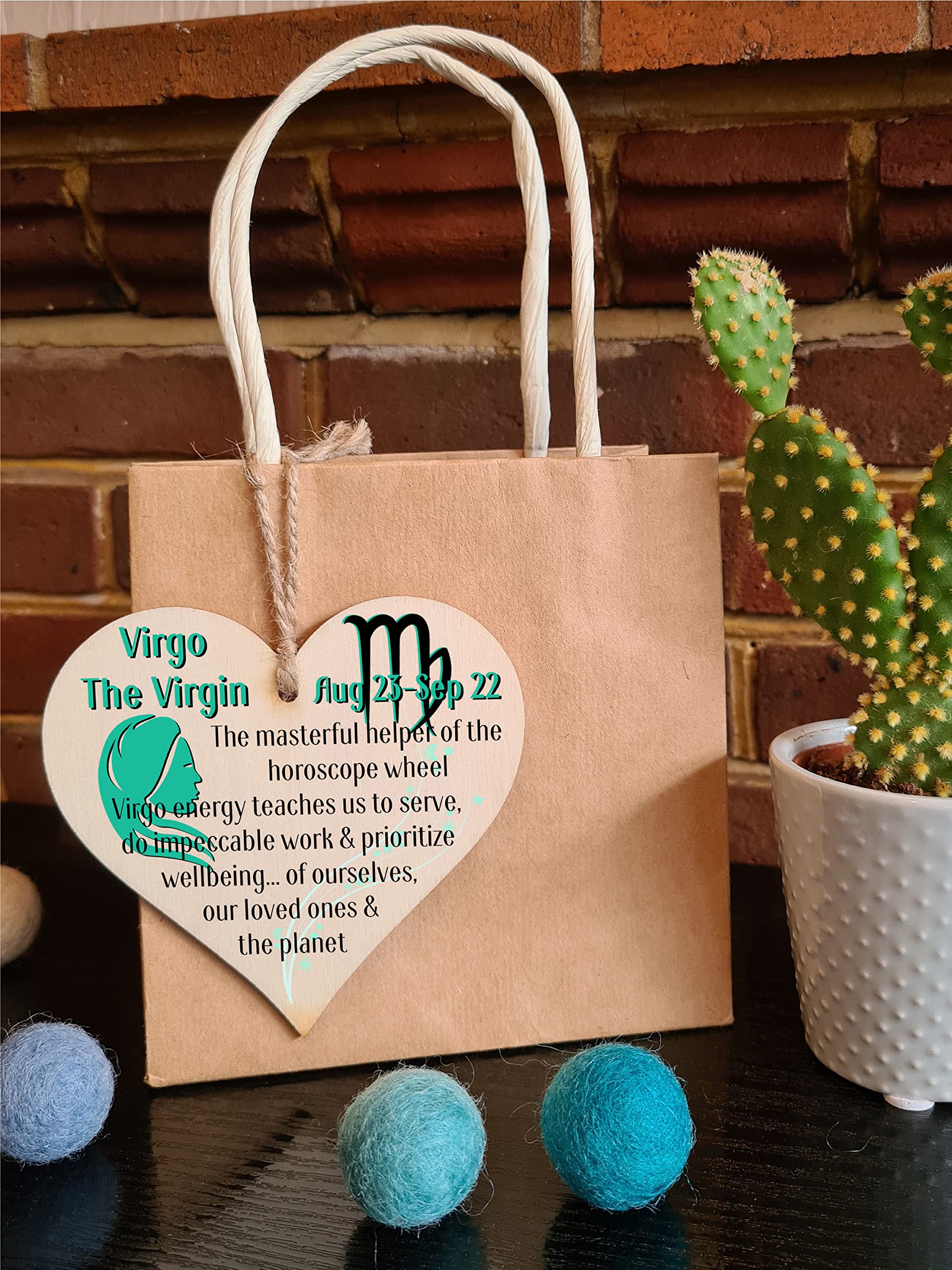 Handmade Wooden Hanging Heart Plaque Gift Signs of the Zodiac Virgo Astrological Star Sign Keepsake Card Alternative - Image 3