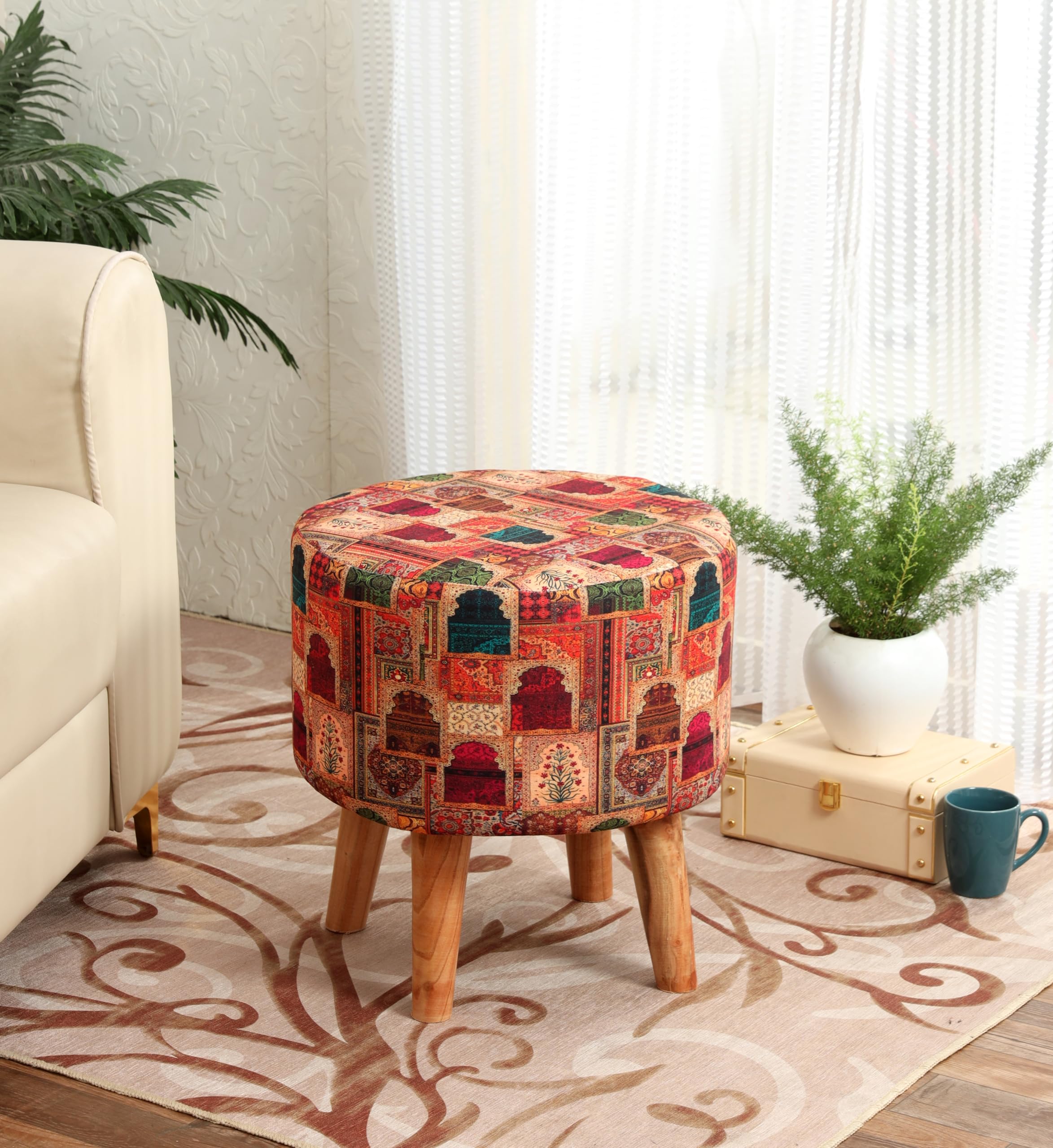 Nacia Printed Ottoman Stool For Living Room Decoration Furniture Ottoman Wooden Pouffes For Sitting Puffy Footrest Ottoman Stool For Home Dcor, Pouffie Dressing Table Stool, 17 Inch, Darbar - Beige (B0CTHVXQ27) Amazon Price History, Amazon Price Tracker