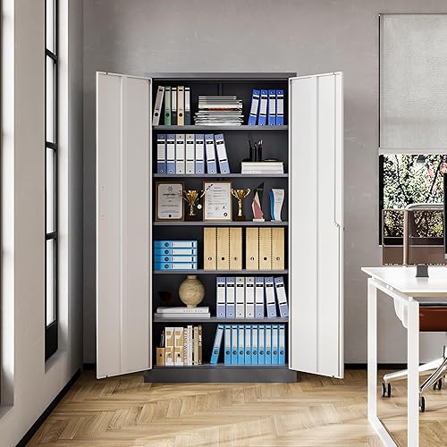 Miniatura 2 de Armario de almacenamiento de metal para garaje, gabinete de 71 pulgadas de alto con estantes ajustables y puertas de bloqueo, armarios de