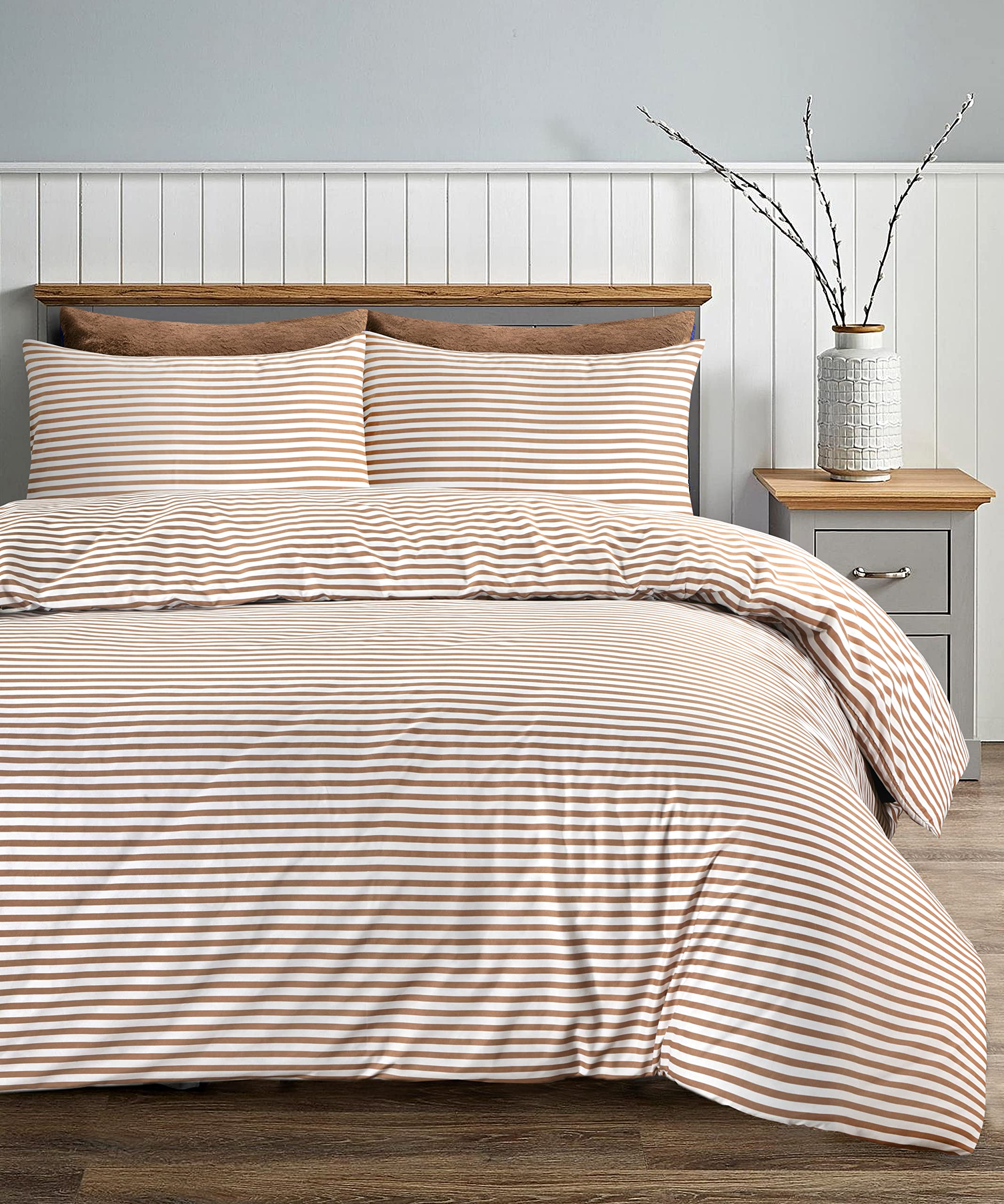 Adam Home Double Duvet Set - 3 PCS Soft Microfiber Double Duvet Cover with Pillowcases (Beige,Double)