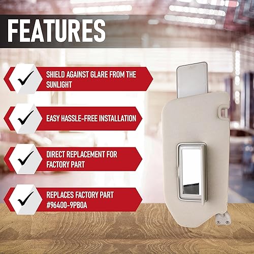 Miniatura 2 de Visera solar para el lado del conductor con lámpara  Compatible con Nissan e Infiniti  2013, 2014, 2015, 2016, 2017, 2018  Pathfinder, QX60, 2013