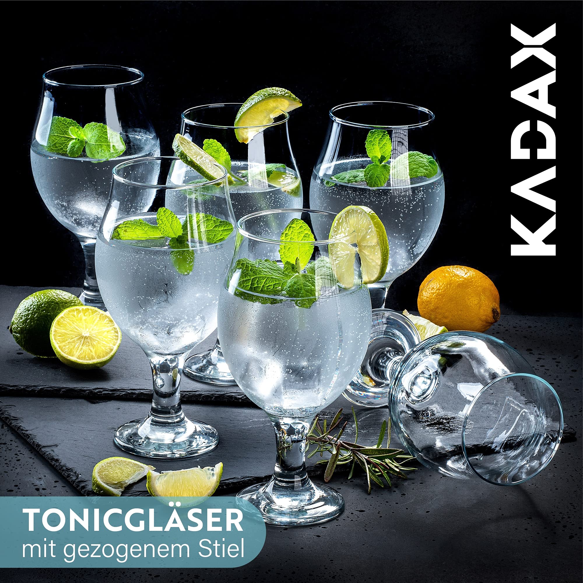KADAX Zestaw 6 szt. Kieliszki do ginu 570 ml Tulipanowa czasza wzmacnia aromat, wysoka nóżka zapewnia wygodny chwyt, do serwowania ginu z tonikiem, koktajli i wody