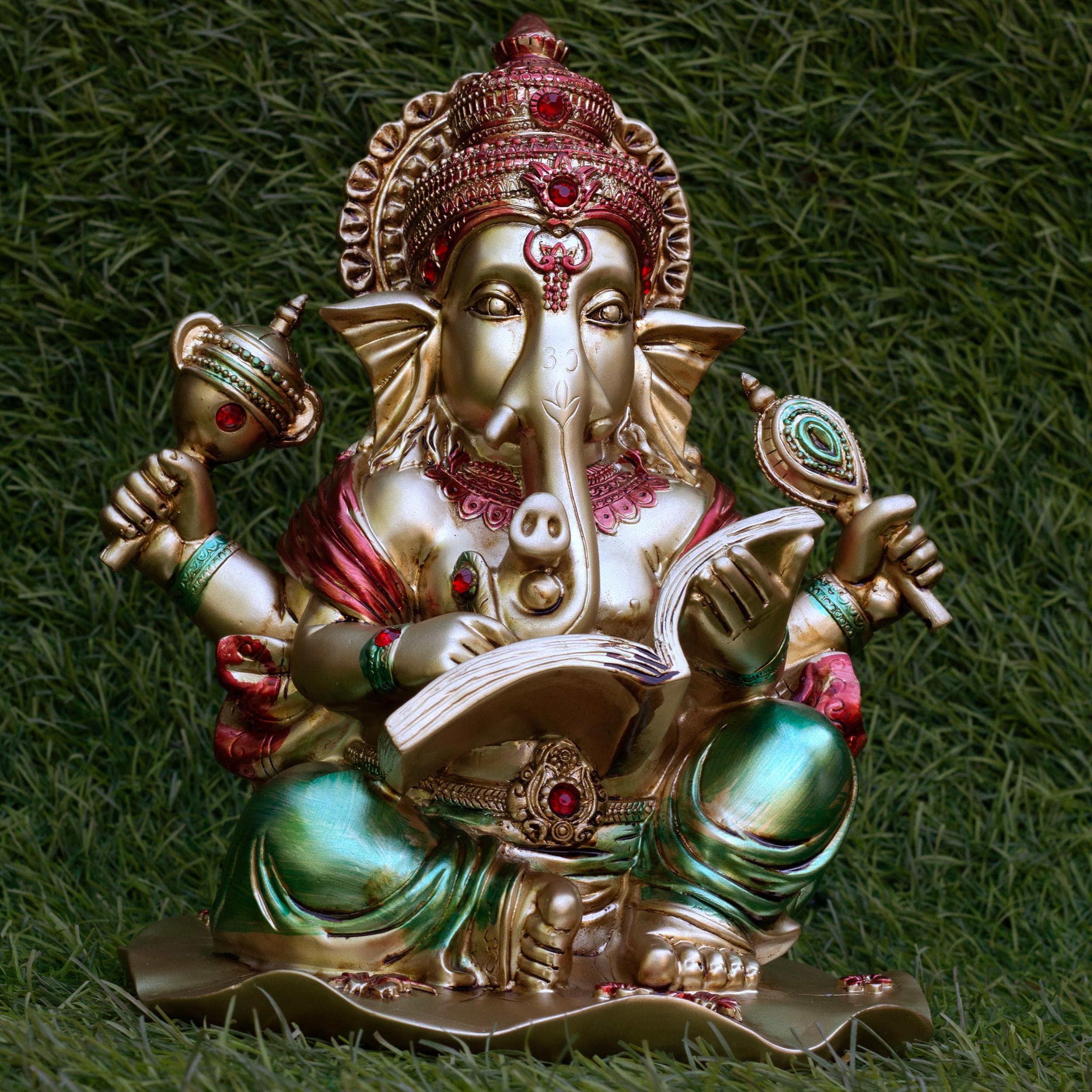 Ganesha Idol for Home Temple, Large 10 inch Ganpati Murti for House Entrance, Auspicious Vinayak Resin Statue for Home, Living Room, Office Desk, Gifting (Golden) — photo — 7 of 9