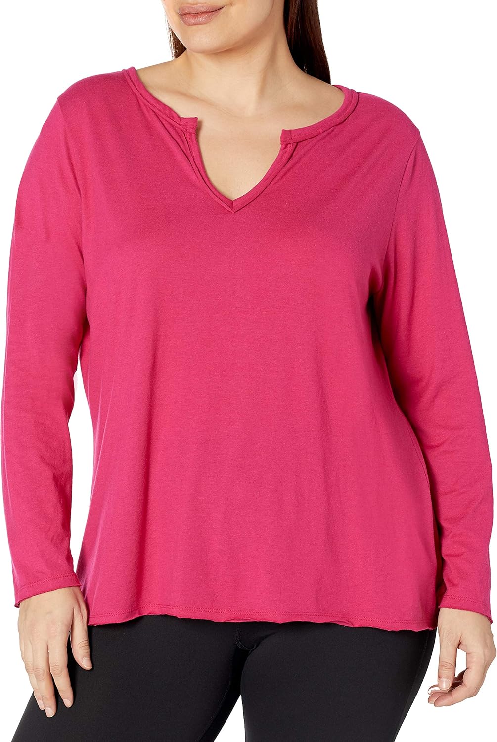 JUST My Size Womens Just My Size Women's Plus Size Long Sleeve Split Neck Long Sleeve Tee