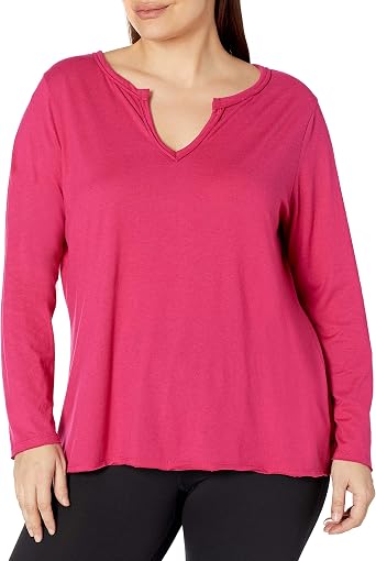 JUST My Size Womens Just My Size Womens Plus Size Long Sleeve Split Neck Long Sleeve Tee