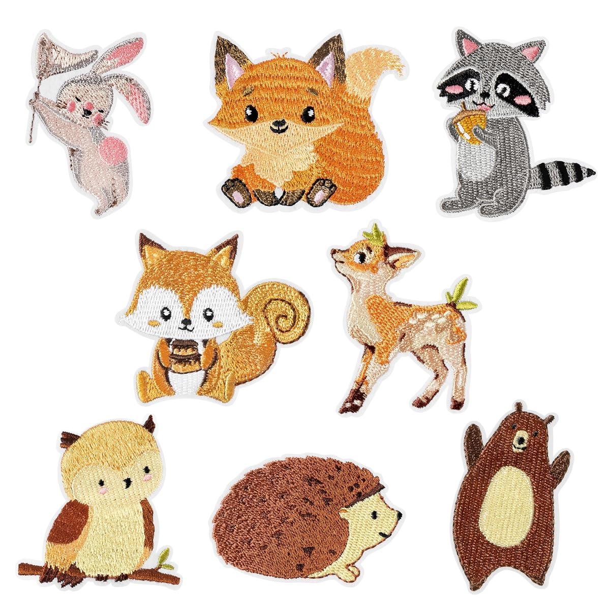 8Pcs Woodland Animals Iron on Patches Cute Fox Squirrel Raccoon Hedgehog Sew on
