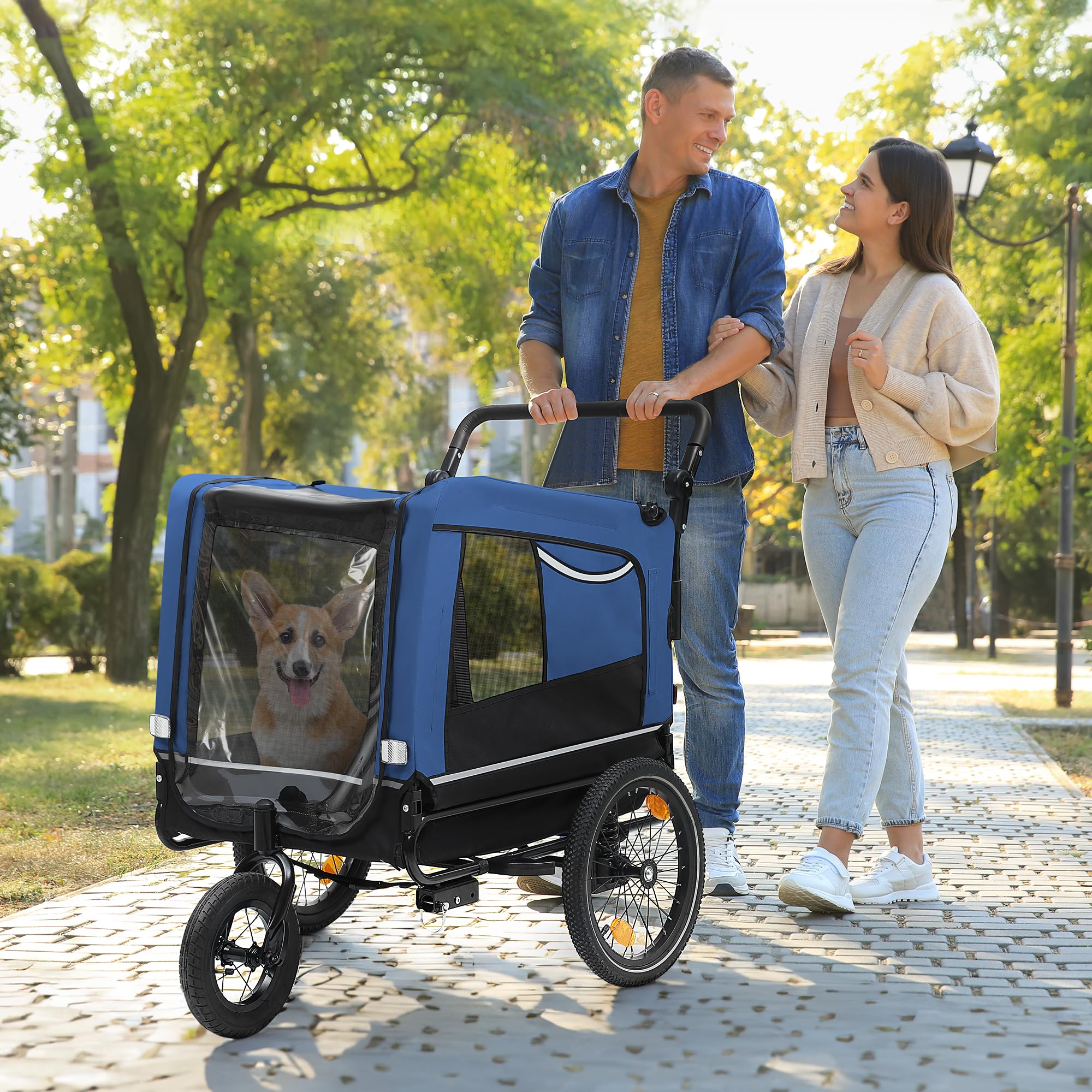 YITAHOME 2-in-1 Dog Bike Trailer with 360° Rotatable & Removable Front Wheel, Dog Stroller 600D Oxford Canvas, Dog Trailer for Bicycle, 40kg MAX Reflectors & Safety Leash, Easy Transport