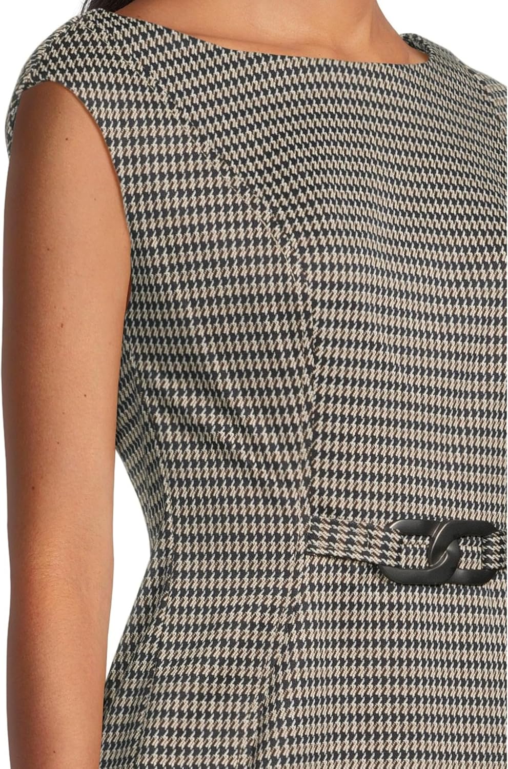 Calvin Klein Women's Cap Sleeve Hardware Belt Tweed Knee Length Sheath Dress - Image 4