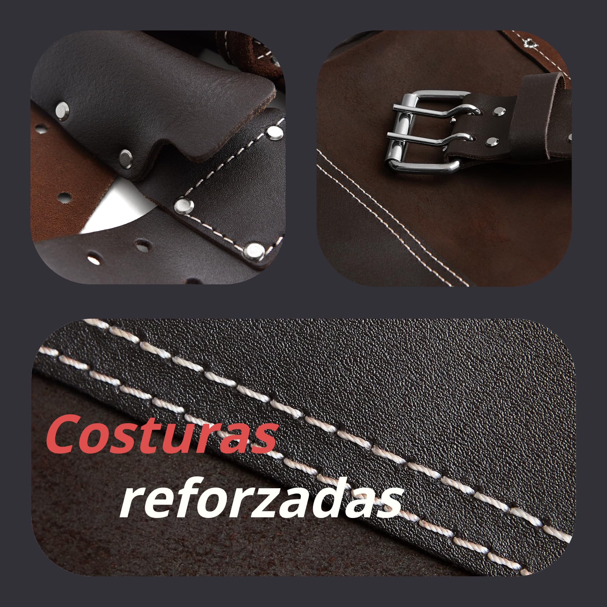 Cinturón de Herramientas de Cuero Curtido 12 Bolsillos | Para Carpintero, Constructor, Jardinero, Pladur | Organizador de Trabajo Resistente
