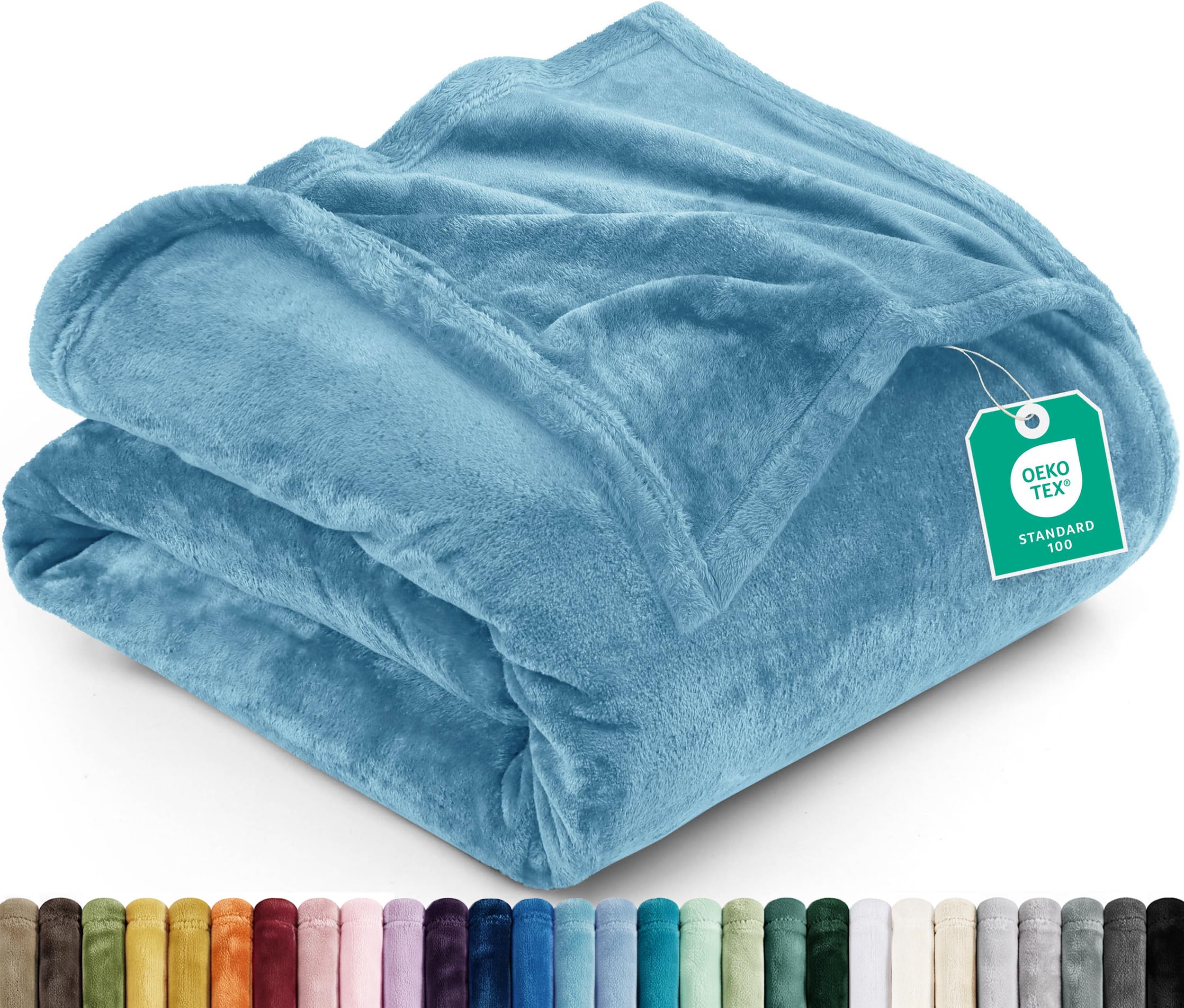Utopia Bedding Soft Fleece Bed Blanket King Size Washed Blue (90x102 Inch)